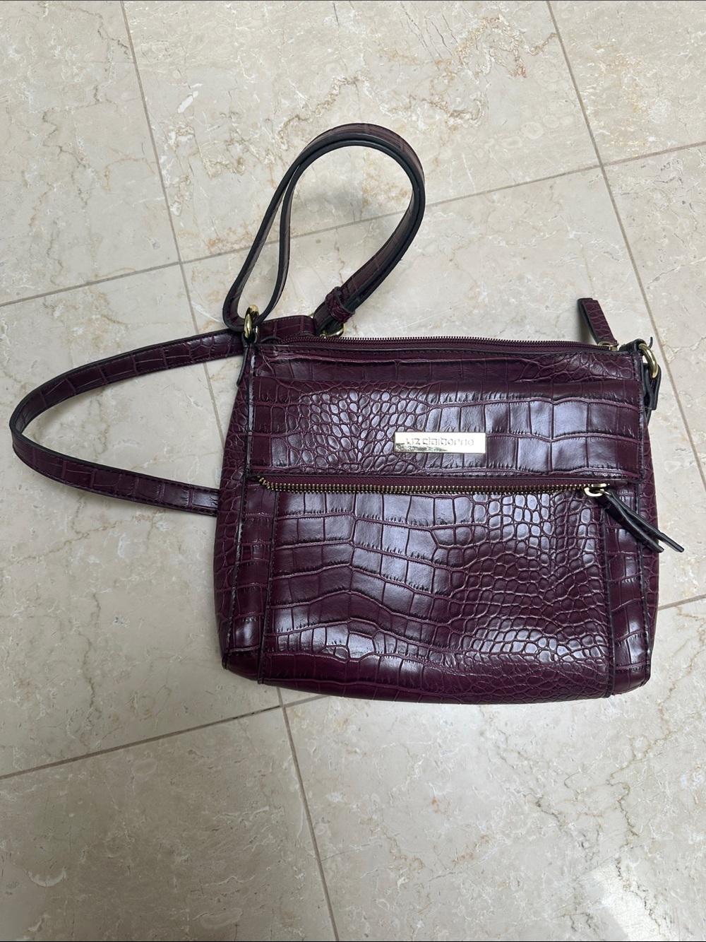 Liz Claiborne Women's Croc-Embossed Crossbody Bag in Deep Burgundy